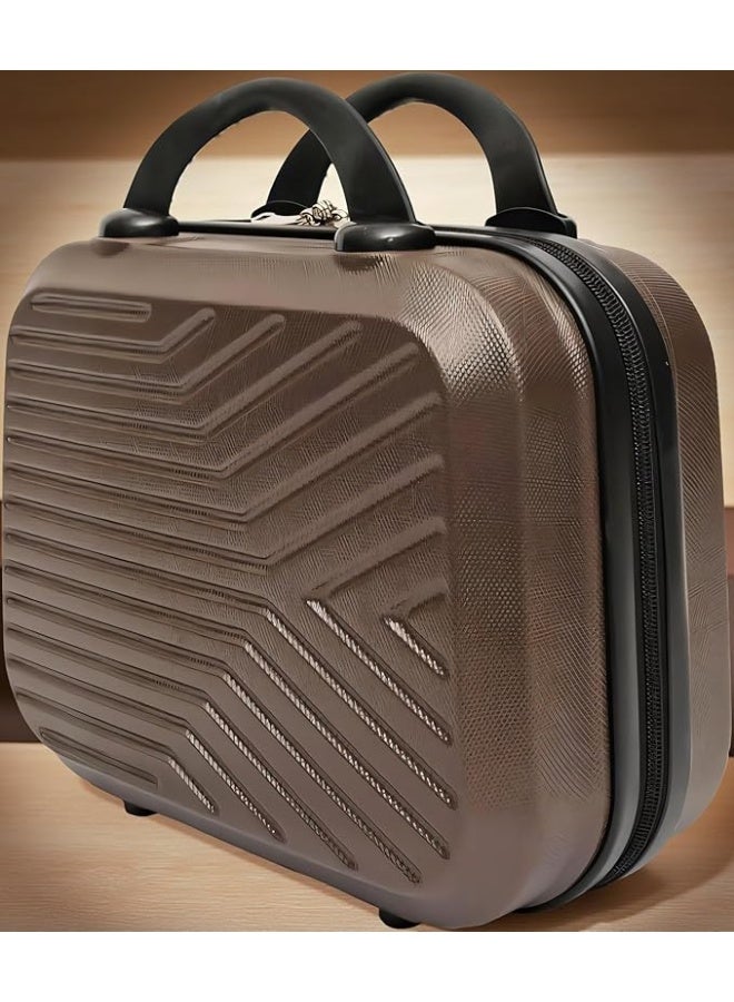 13.5-Inch Contemporary Hardshell Travel Makeup Bag, Portable Vanity Case with Elastic Suitcase Strap & Multi-Compartments, Coffee - Image 4